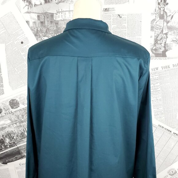 Miracle Berry Teal Cotton Long Sleeve Collared Button Placket Midi Shirt Dress L - Picture 10 of 13
